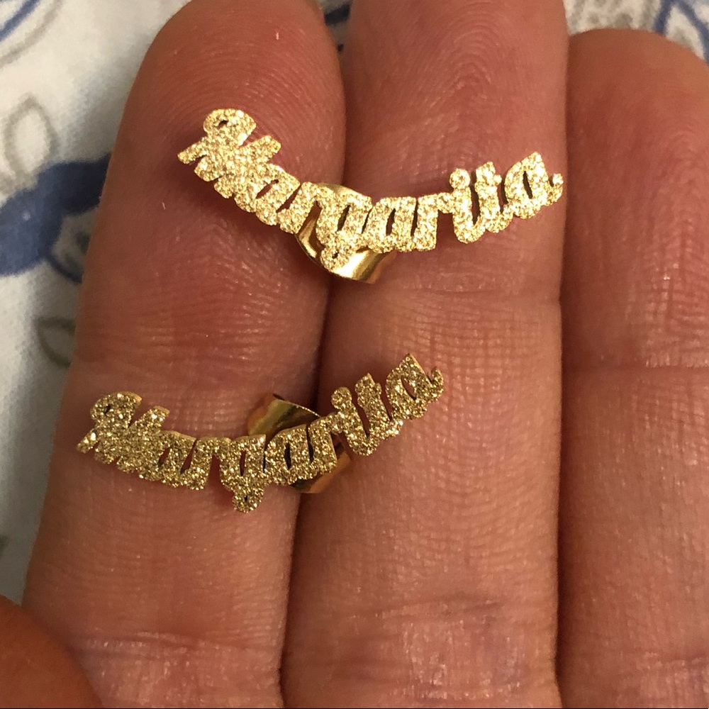 Custom Personalized Name 14k yellow gold Margarita cursive writing stud earrings